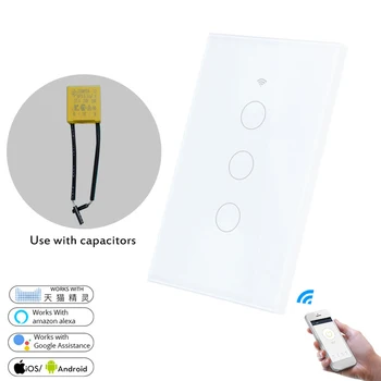 

WiFi Smart Wall Touch Switch 170-250V tuya/smart life APP No Neutral Wire Needed Single Wire Work with Alexa Google Home