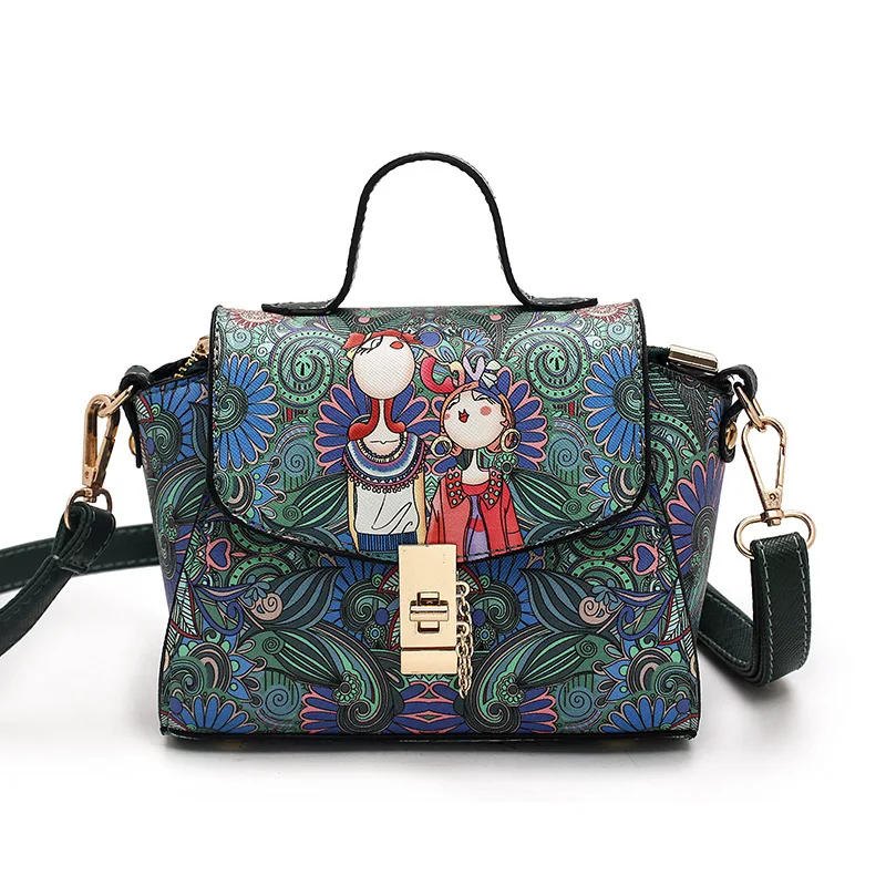 

Woman Package Bag Printing Single Shoulder Span Handbag Lock Small Square Package