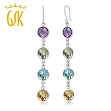 GemStoneKing классические 925 пробы Серебряные длинные серьги 12,00 карат шахматная доска 8 мм Серьги-капли с несколькими драгоценными камнями для женщин