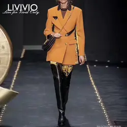 [LIVIVIO] уличная Лоскутная куртка с длинными рукавами, двубортный оранжевый Блейзер, женский костюм 2019, модная одежда, новинка