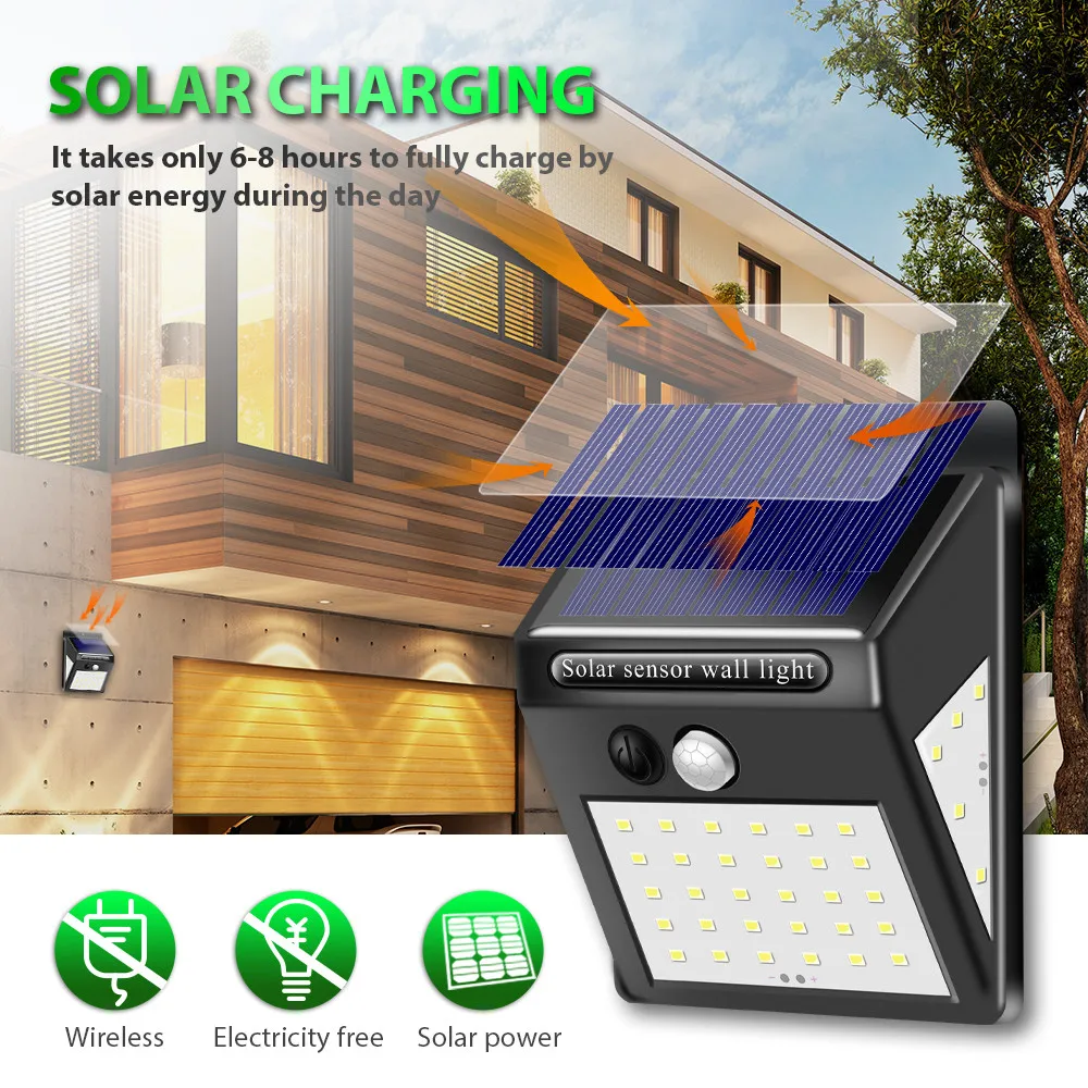 

1-4pcs 40 LED Solar lamp Outdoor Waterproof Solar Power Motion Sensor 3 Sides Wall Light for Street Garden Yard Security Lamps