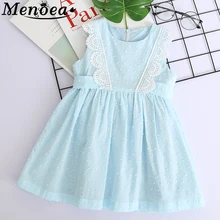Menoea для девушек платье в европейском и американском стиле Стиль синего цвета с распустившимися цветками Брендовое платье для маленьких девочек, Новое поступление, осеннее платье для девочек