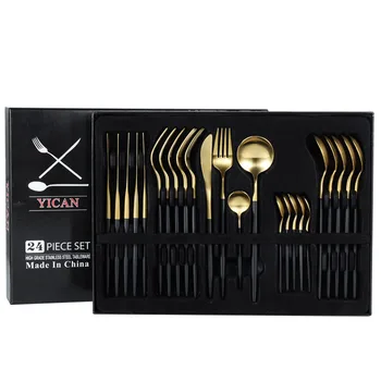 

24 PCS Flatware Set High-grade Mirror Polishing Stainless Steel Cutlery Sets Silverware Dinnerware Spoons/Knives With Gift Box