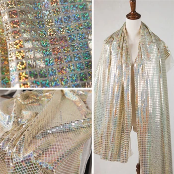 

Phantom color metal/light gold reflective lattice Phantom color laser mesh cloth clothing designer photography background fabric