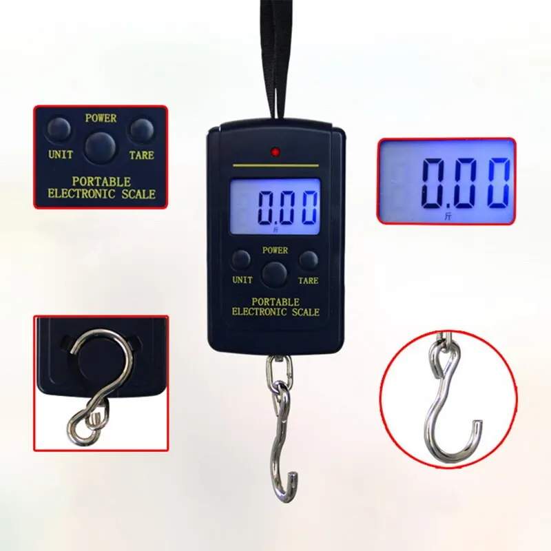 

40kg x 10g Mini Digital Luggage Scales For Fishing Travel Kitchen Weighting Steelyard Electronic Hanging Hook Scale Weight Tools