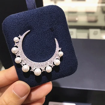 

One Thousand One Night New Moon Stud Earrings S925 Freshwater Pearl Beads Amulet Earrings Women Party Wedding Jewelry