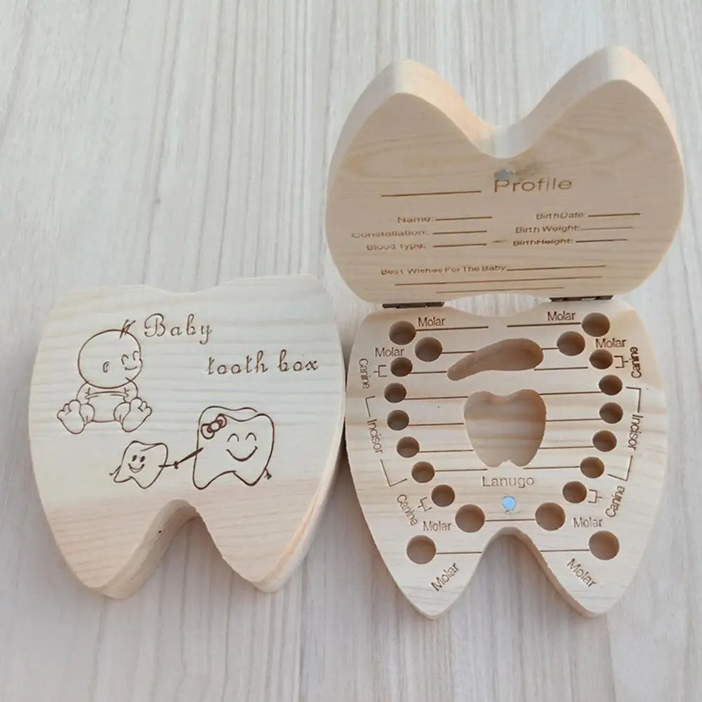 

Natural wooden teeth box English Baby Wood Tooth Box Organizer Milk Teeth Storage Collect Teeth Save Gifts corrosion-resistant