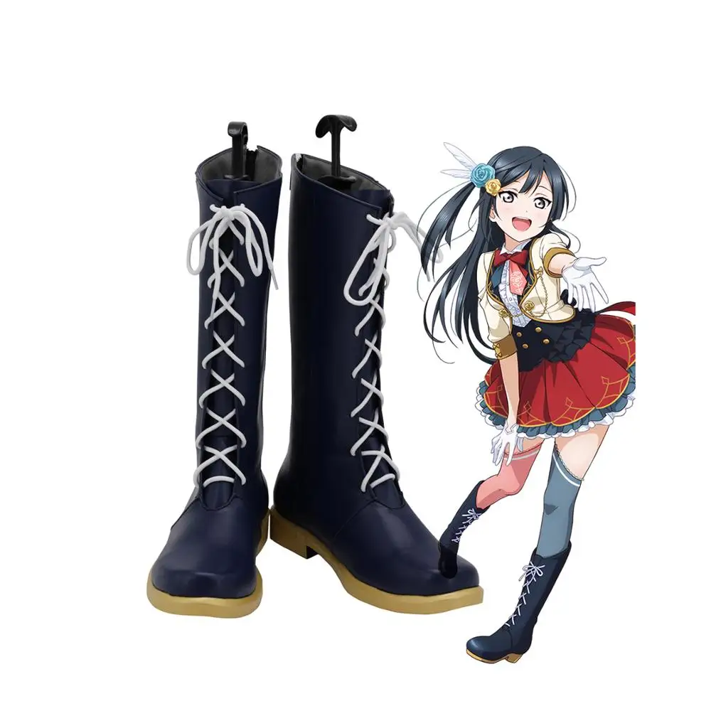 

Love Live All Star Setsuna Yuki Cosplay Boots Blue Leather Shoes Custom Made for Unisex