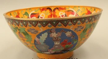 

4"Marked China Cloisonne Bronze 24K Gold Longevity Dragon Deer Symbol Bowl