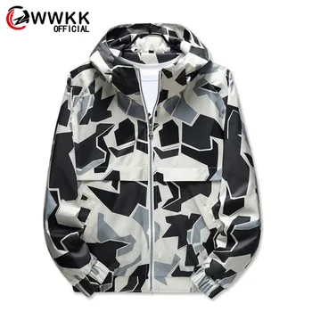 

WWKK Spring Autumn Mens Casual Camouflage Hoodie Jacket Men Waterproof Clothes Men's Windbreaker Coat Male Outwear Plus Size 3XL