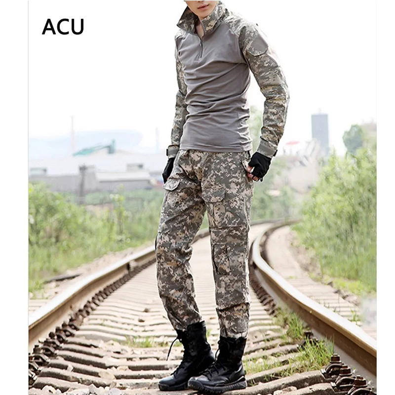ACU Tactical Camouflage Military Uniform Clothes Suit Army clothes Military Combat Uniforme Outdoor Men Shirt Pants with Kneepad - Цвет: ACU