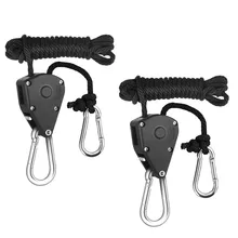 

2Pcs Rope Ratchet Adjustable Light Hanger Tent Carbon Filter Hydroponic Grow Lifting Pulley Hook Climbing Tent Light Lanyard