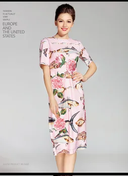 

Fashion Rhinestone diamond Decoration Dress Cotton polyester blending Women's Spring and Summer Runway Dresses Printing Dress