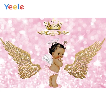 

Yeele Girl Birthday Backdrop Pink Crown Wing Princess Baby Shower Newborn Kids Custom Photography Background For Photo Studio