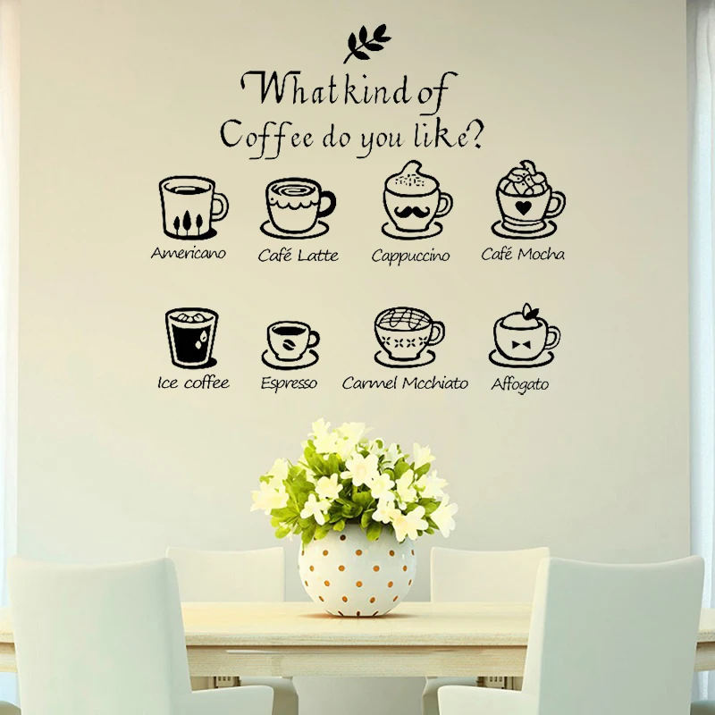 Etichetta Caffè Ghiaccio Caffè Adesivi Murali Tè Al Latte Crema Al Caffè Torta Pane Cucina Decor Parete Vinile Cafe Negozio Decorazione Poster Z612