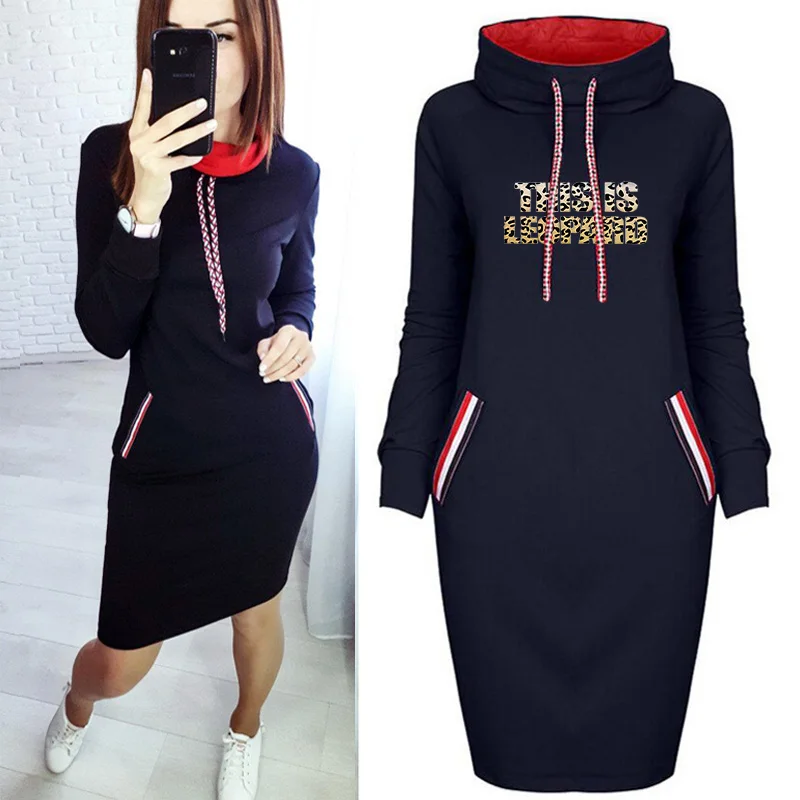

Slim Dresses Autumn Leopard Letter Thin Dress For Women Long Sleeve Fashion Party Vestido De Mujer Casual Woman Clothing
