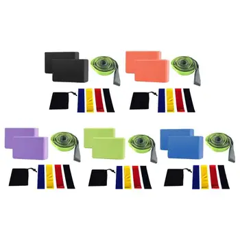 

Durable Yoga Belts Portable Delicate Design 8pcs/set EVA Yoga Blocks Bricks Latex Rubber Resistance Bands Stretch Strap