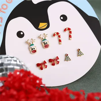 

Christmas Earrings 4 Pairs / Set Earrings Reindeer Tree Bow Earrings Set 2019 Christmas Gift Fashion Jewelry