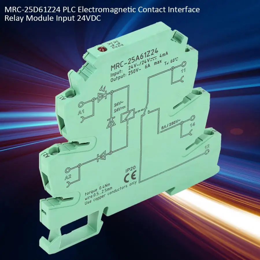 MRC-25D61Z24 Ultra-Thin PLC Relay Module Input DC 24V TS-35 DIN Rail PLC Relay Amplifier Board Output AC 250V 6A for Circuits