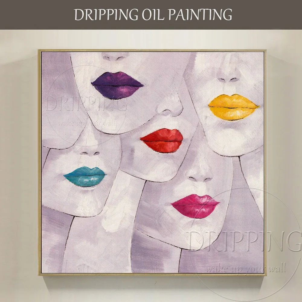

Профессиональный художник чистая ручная роспись абстрактные 5 фигурок разных цветов губы масляная живопись абстрактная женщина фигурка живопись