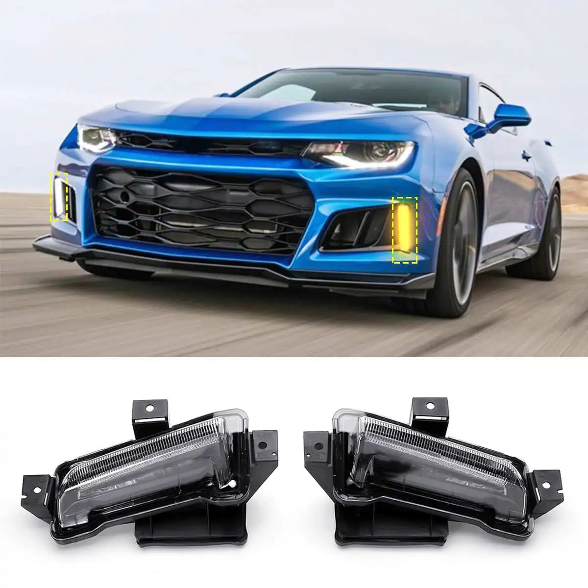 Пара Двойной/одиночный белый Янтарный для Chevy Camaro ZL1 1LT RS 16+ DRL противотуманный белый+ янтарный светильник s светодиодный прозрачный объектив дневной ходовой светильник
