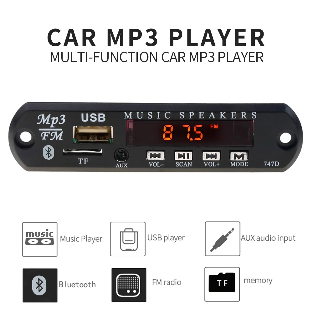 Kebidu Wireless Bluetooth USB MP3 Car FM Radio MP3 AUX Decoder Board Audio Module DC 5V 12V For Car Accessories For Phone samsung mp3 player