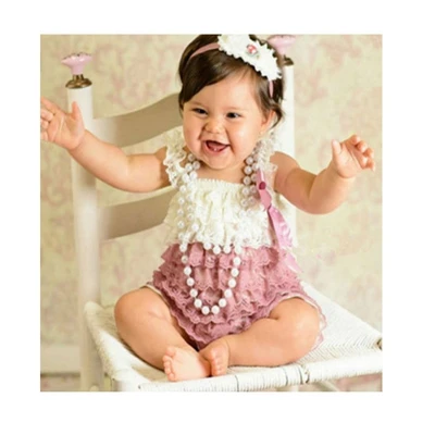 Baby Lace Rompers Newborn lucky Clothes Birthday photography Girls child Romper Baby Petti Lace Christmas Clothing Infant Party - Цвет: Слоновая кость