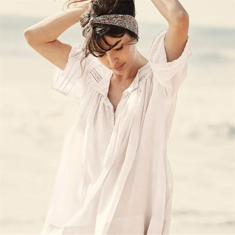 Белое пляжное платье туника для пляжа Saida de Praia бикини накидка Vestido купальный костюм накидка кафтан пляжное парео# Q808
