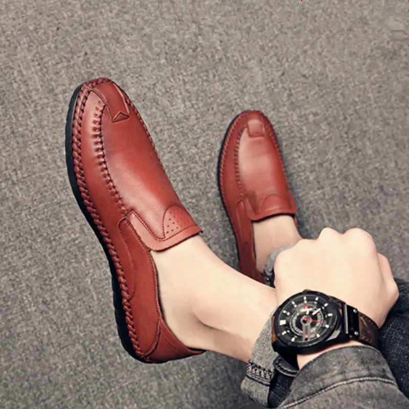 

[Real cowhide] Men's leather soft-soled driving casual shoes non-slip breathable peas shoes