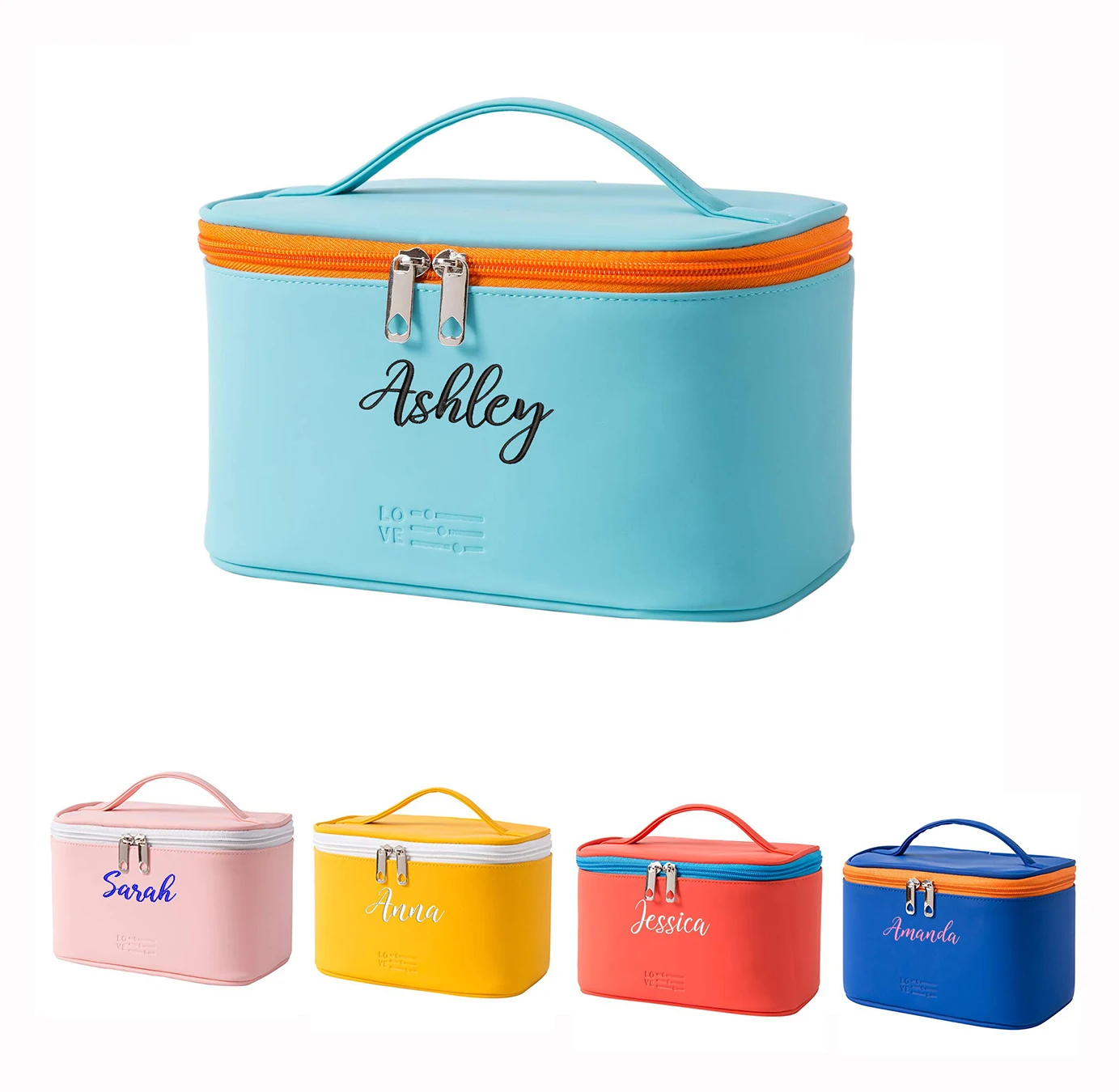 Personalized Makeup Bag Embroidery Name Portable Travel Cosmetic Bag for Women Pouch PU Leather Waterproof Gift for Bridesmaids