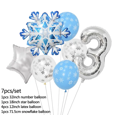 Set Snowflake Number Foil Balloons Confetti Latex Balloon Winter Kids Birthday Party Decoration Elsa Frozen Party Supplies
