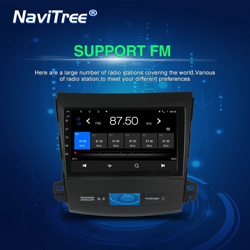 NaviTree 9 дюймов ips 1024*600 Android 9,0 автомобильный радио мультимедиа для Mitsubishi Outlander xl 2 2005-2011 bluetooth FM usb заднего вида