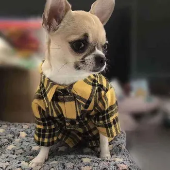 

Pet clothes autumn and winter models cotton plaid small dog dog shirt chihuahua cat pet shirt French bulldog puppies clothes