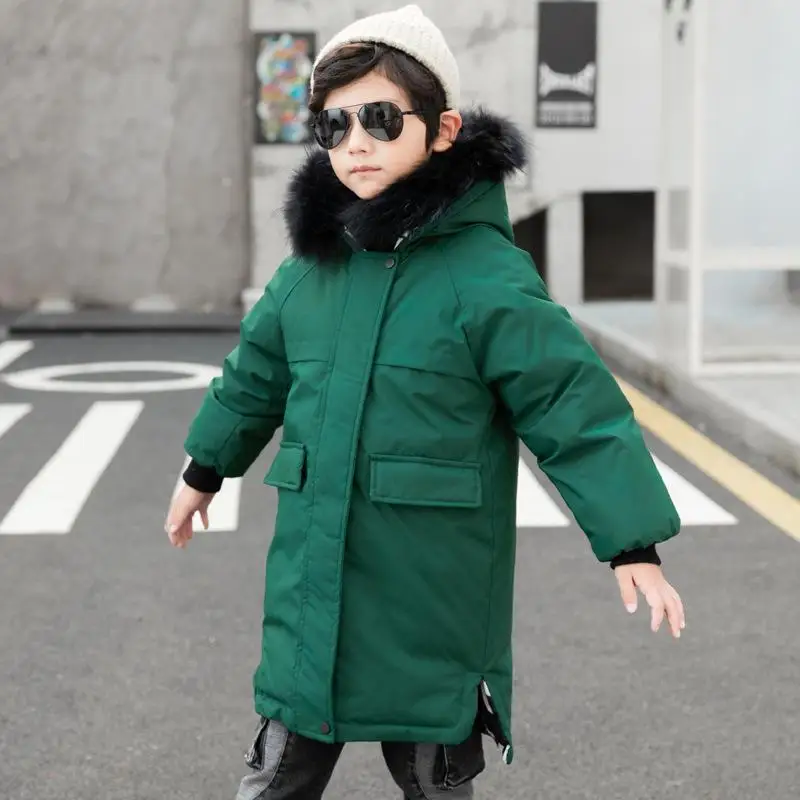 Winter Thicken Windproof Warm Coat For Boys Children Outerwear Kids Clothes Boys Jackets For Teenager Christmas Gift 10 12 - Цвет: Зеленый