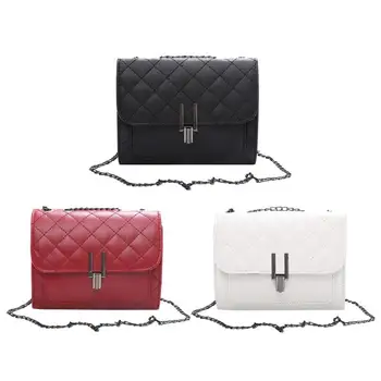 

Fashion PU Leather Women Bag Solid Color Crossbody Handbag Chain Rhombic Shoulder Bag Bolsa Feminina