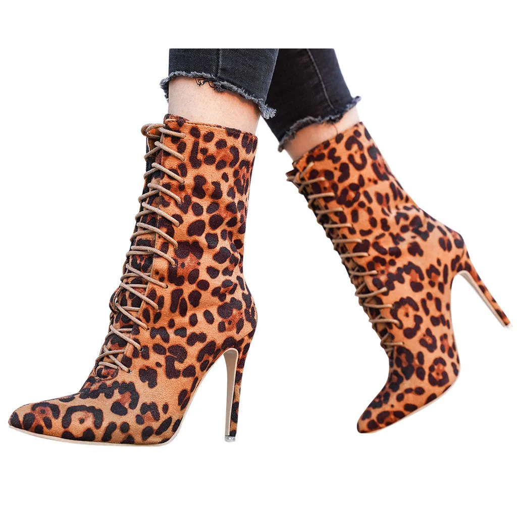 leopard high heel booties