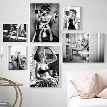 

Fashion Sexy Woman Posters Prints Drinking Wine Canvas Painting Girl Smoking in Toilet Pictures Modern Wall Art Home Decoration