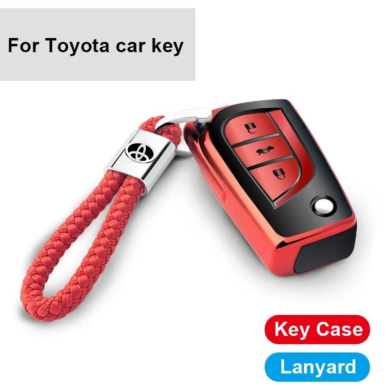 Чехол для ключей от автомобиля Corolla Camry Lewin eiz Highlander RAV4 с ремешком и оплеткой, аксессуары, автомобильный брелок для ключей - Название цвета: Красный