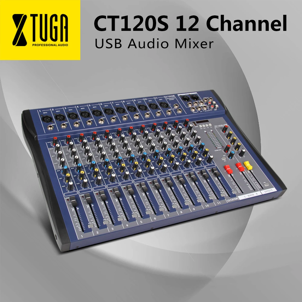 Xtuga CT120S-USB 12 Каналы линия для микрофона Аудио смеситель микшерный пульт USB XLR Сделано в Китае Вход 3-полосный 48В Мощность с Мощность адаптер