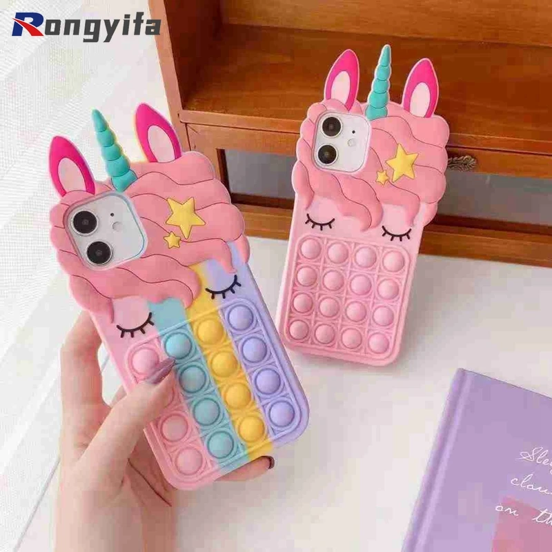For iPhone 13 12 Mini 11 Pro Max X XR XS 6 7 8 6s Plus SE 5 5s Unicorn Case Pop Fidget Toys Push It Bubble Silicone | Мобильные