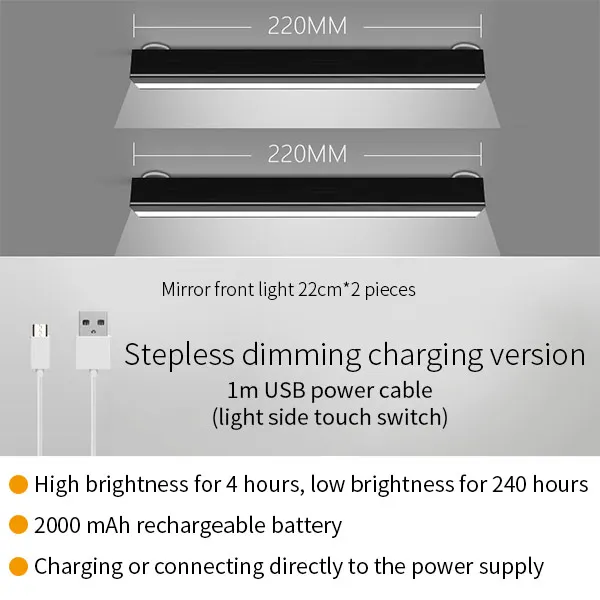 Xiaomi Youpin Wanhuo перезаряжаемый светодиодный зеркальный налобный фонарь с наклейкой, без ударов, макияж и подсветка для ванной комнаты, подсветка для унитаза - Цвет: Charging220 2pcs
