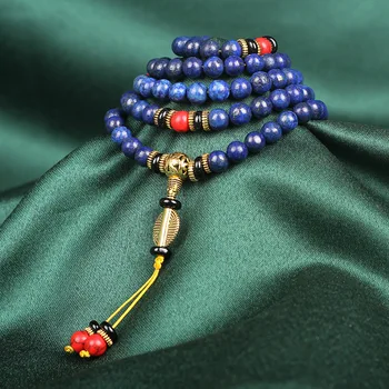 

Wholesale 5A Lapis Lazuli Stone Bracelet 108 Buddhist Prayer Beads Mala Beaded Bracelet Men Women Healing Energy Mala Dropship