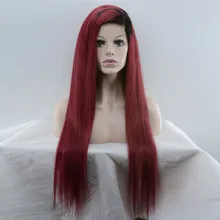 100% Real Remy Human Hair Lace Front Costume Wig Long Wavy red ombre Wig for women 22 inch