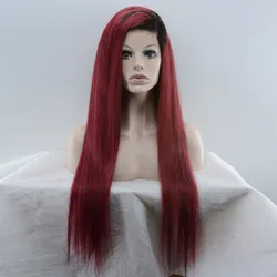100% Real Remy Human Hair Lace Front Costume Wig Long Wavy red ombre Wig for women 22 inch