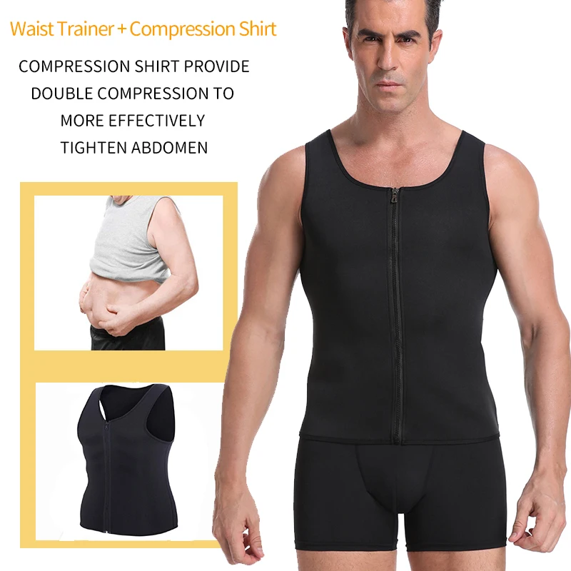 

Men Waist Trainer Vest for Weightloss Hot Neoprene Corset Fat Burning Tummy Control Body Belly Shaper Zipper Slimming Shapewear