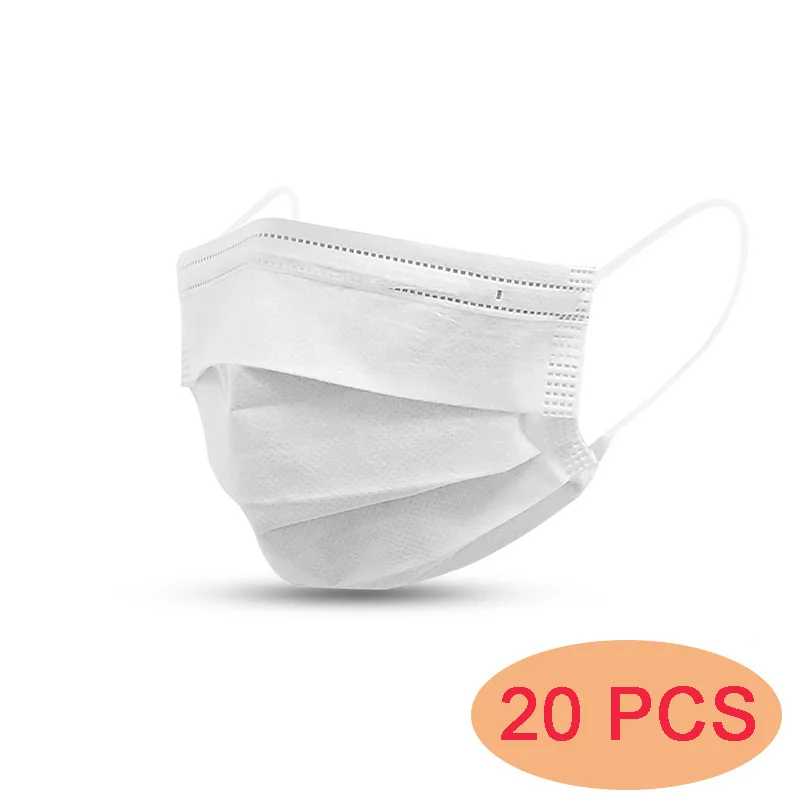 

20 PCS Facial Mask Face Mouth Mask Disposable 3 Layers Health Care White Protective Masks Fast Shipping