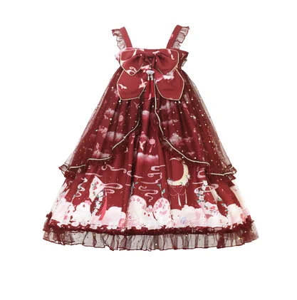 only dress Платье в китайском стиле; милое платье в стиле Лолиты; винтажное кружевное платье с бантом и милым принтом; платье с высокой талией в викторианском стиле; платье в стиле каваи для девочек; Готическая Лолита; jsk cos - Цвет: only dress