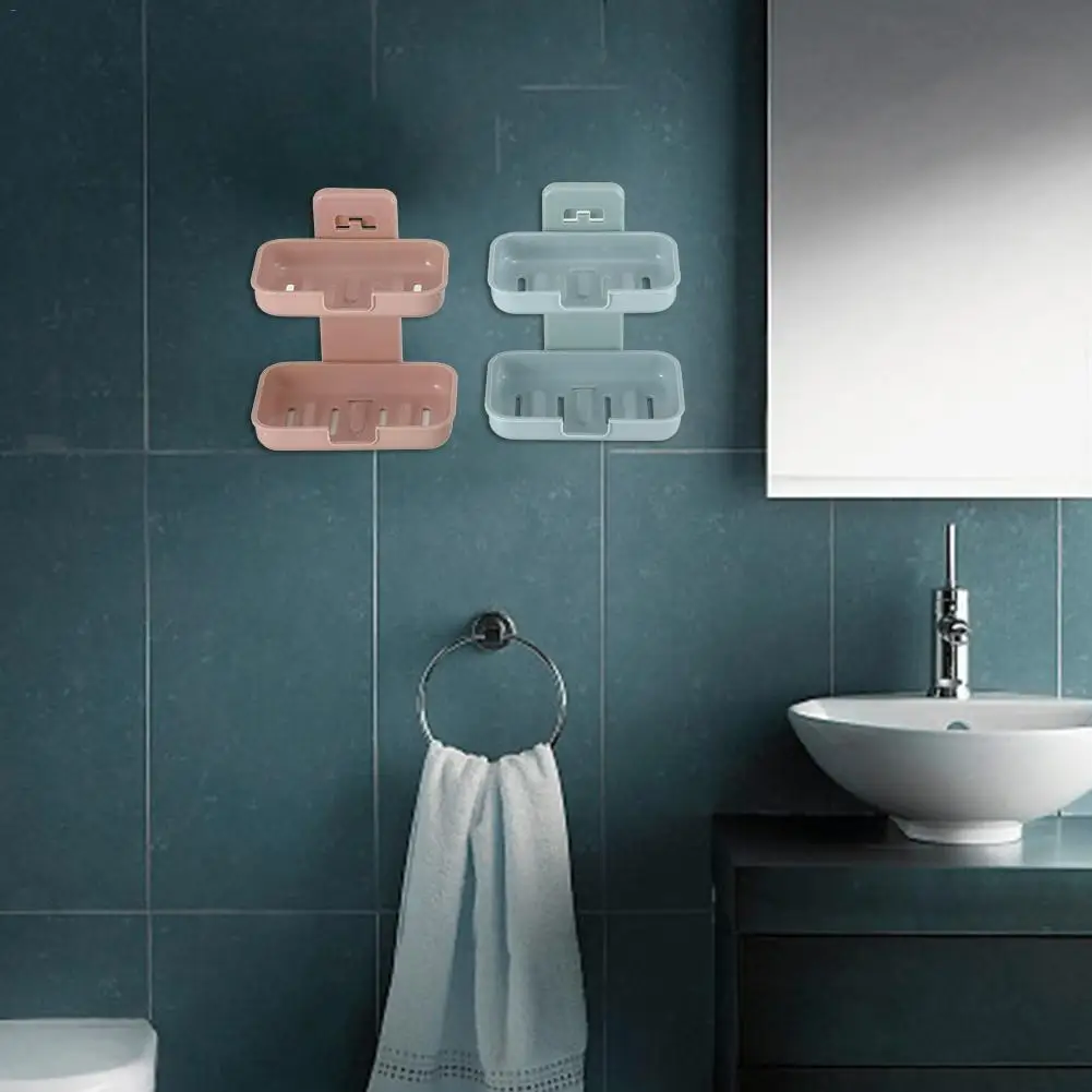 Double Layers Soap Box Kitchen Tools Bathroom Accessories Strong Sucker Soapbox Soap Draining Holder soap dishes bunk water 40P