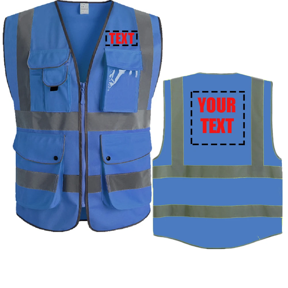 Your Text Reflective Safety Vest Hi Visibility Personalized Construction Work Security Uniform ANSI Class 2