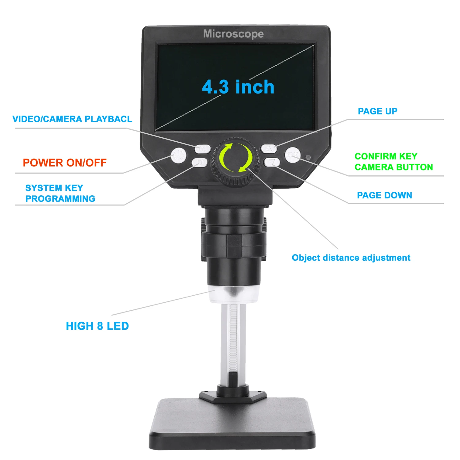 Digital Microscope Handheld Microscope Mini Microscope Pocket Microscope 8MP 1-1000X Digital Microscope for Soldering Electronic 1000X Continuous Amplification Magnifier Microscopes 4.3"